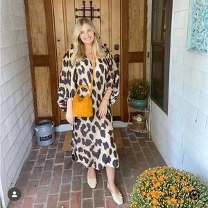 Ganni Leopard Print V-Neck Dress